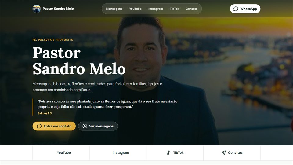 Captura do site Pastor Sandro Melo