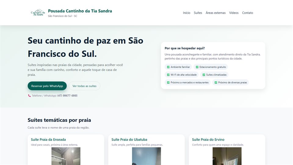 Captura do site Pousada Cantinho da Tia Sandra