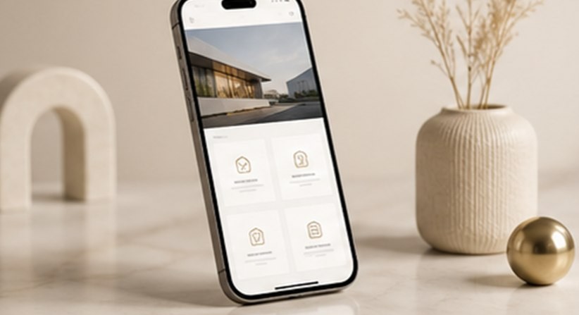 Smartphone exibindo site responsivo moderno